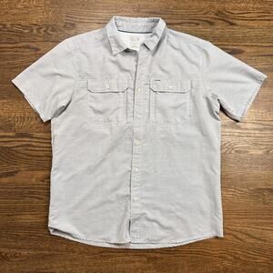 Mountain Hardwear Shirt Mens Large Gray Striped Short Sleeve Button Front Casual